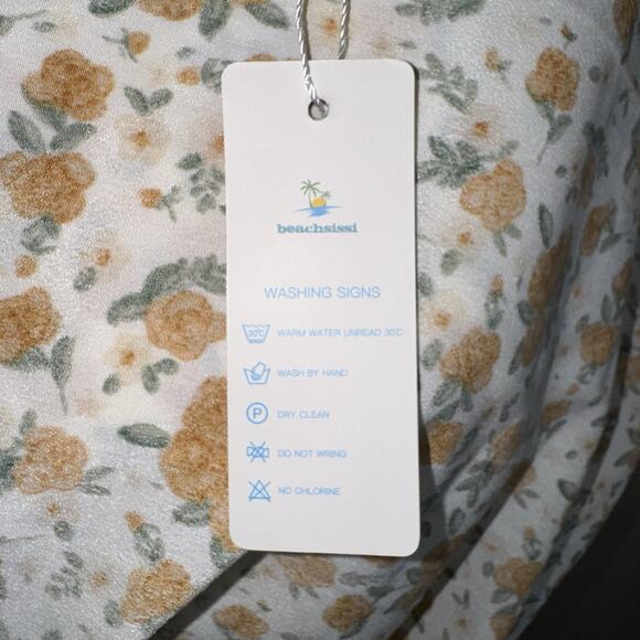 NWT Beachsissi Floral Dress Midi Dress Sz L White Yellow Cottage Core Trad Wife - Picture 7 of 9